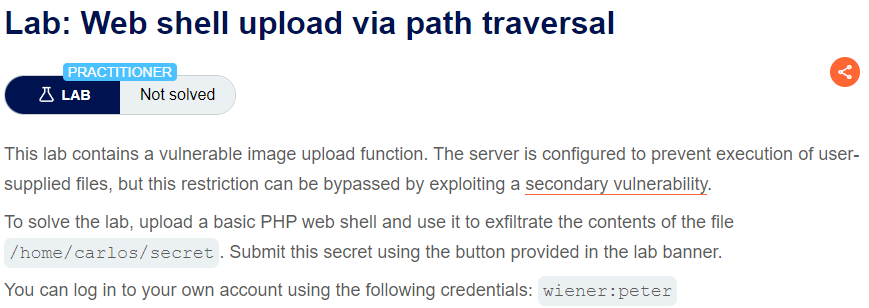 Web shell upload via path traversal writeup