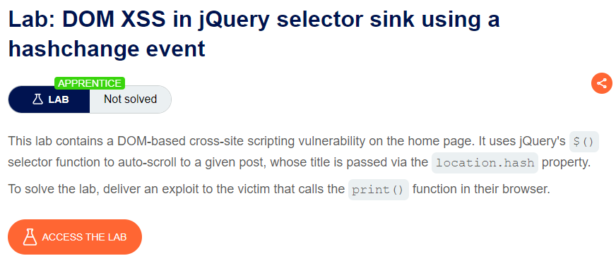 DOM XSS in jQuery selector sink using a hashchange event writeup