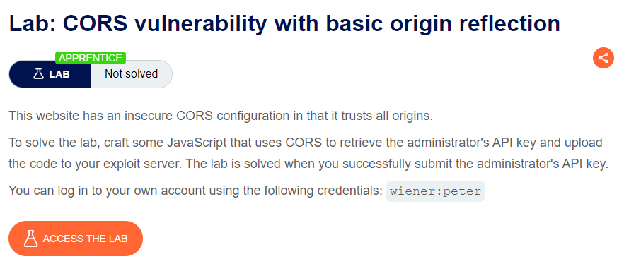 CORS vulnerability with basic origin reflection writeup