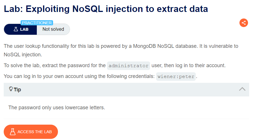 Exploiting NoSQL injection to extract data writeup