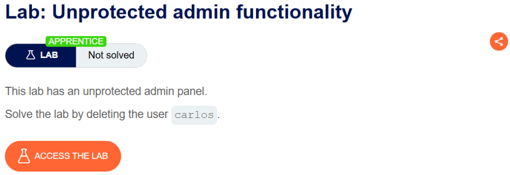 Unprotected admin functionality writeup