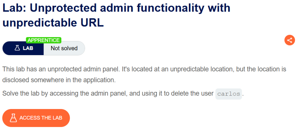 Unprotected admin functionality with unpredictable URL writeup