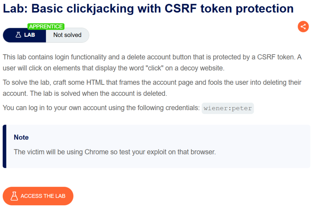 Basic clickjacking with CSRF token protection writeup