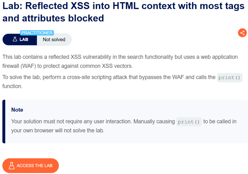 Reflected XSS into HTML context with most tags and attributes blocked writeup
