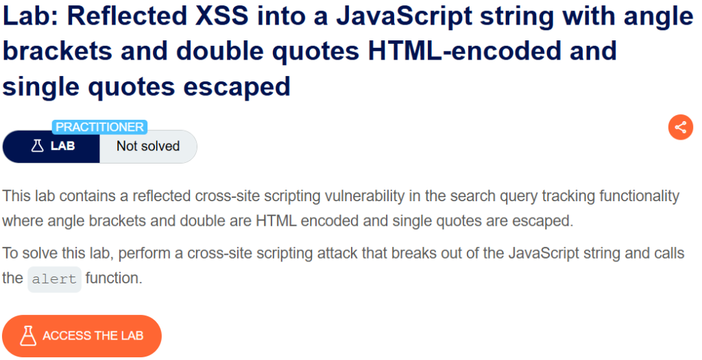 Reflected XSS into a JavaScript string with angle brackets and double quotes HTML-encoded and single quotes escaped writeup