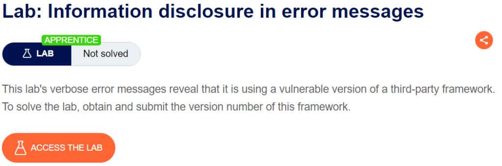 Information disclosure in error messages writeup