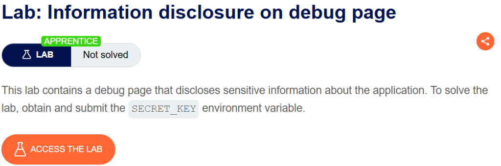 Information disclosure on debug page writeup