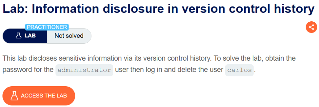 Information disclosure in version control history writeup