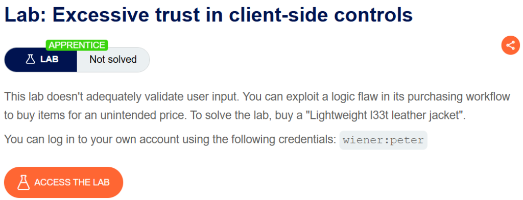 Excessive trust in client-side controls writeup
