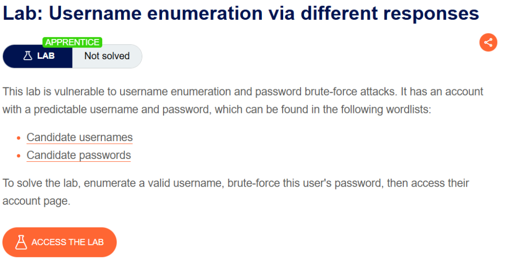 Username enumeration via different responses writeup