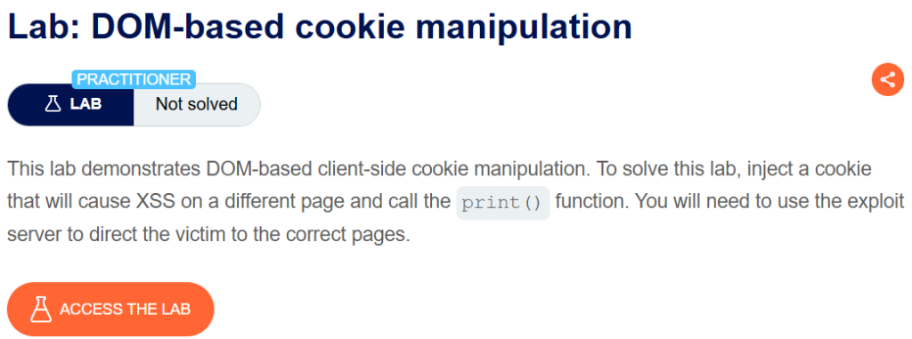 DOM-based cookie manipulation writeup