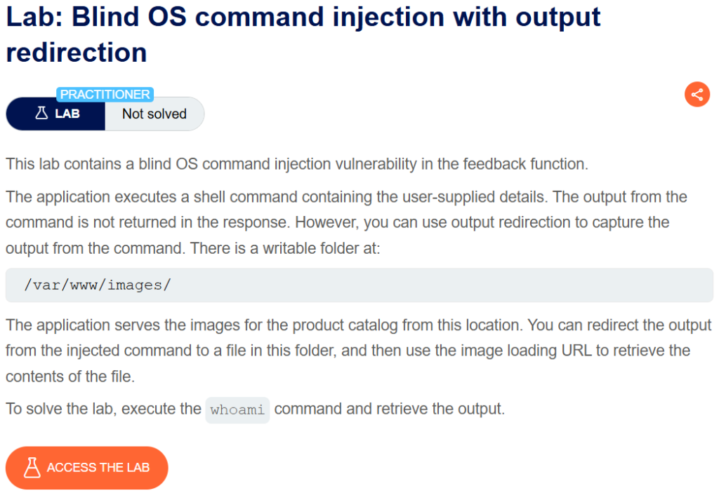 Blind OS command injection with output redirection writeup
