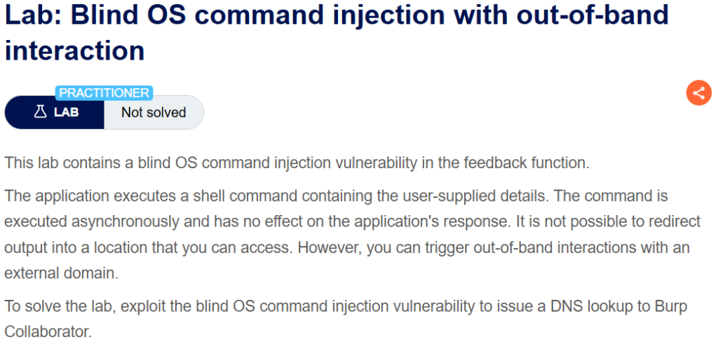 Blind OS command injection with out-of-band interaction writeup