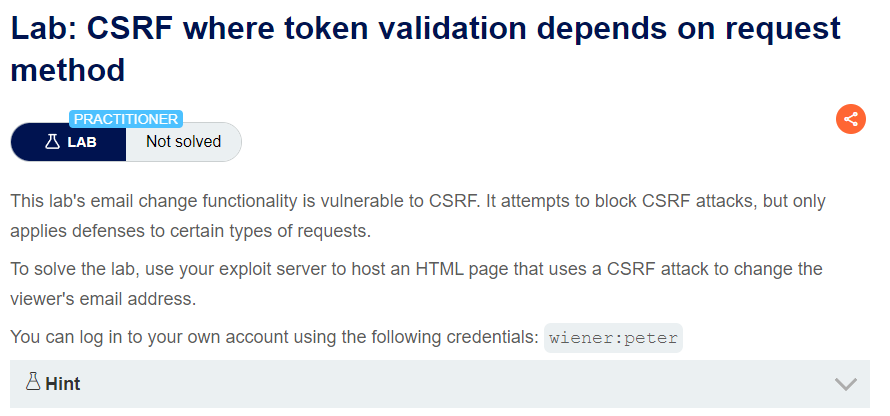 CSRF where token validation depends on request method writeup