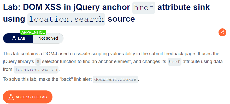 DOM XSS in jQuery anchor href attribute sink using location.search source writeup