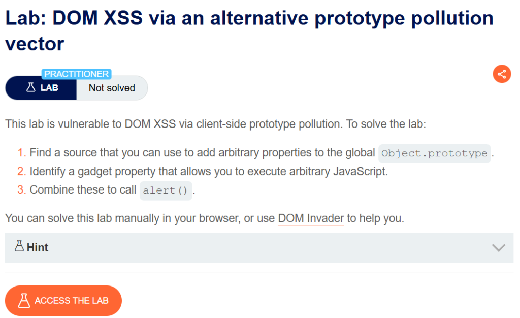 DOM XSS via an alternative prototype pollution vector writeup