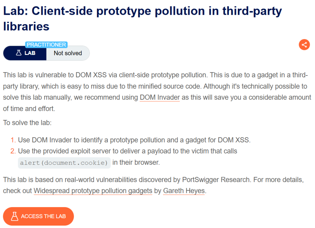 Client-side prototype pollution in third-party libraries writeup