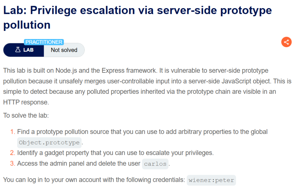 Privilege escalation via server-side prototype pollution writeup