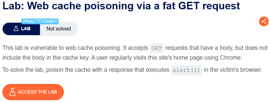 Web cache poisoning via a fat GET request writeup
