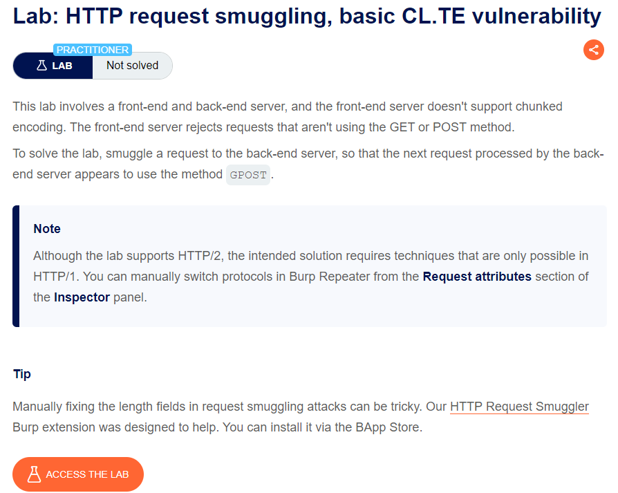 HTTP request smuggling, basic CL.TE vulnerability writeup