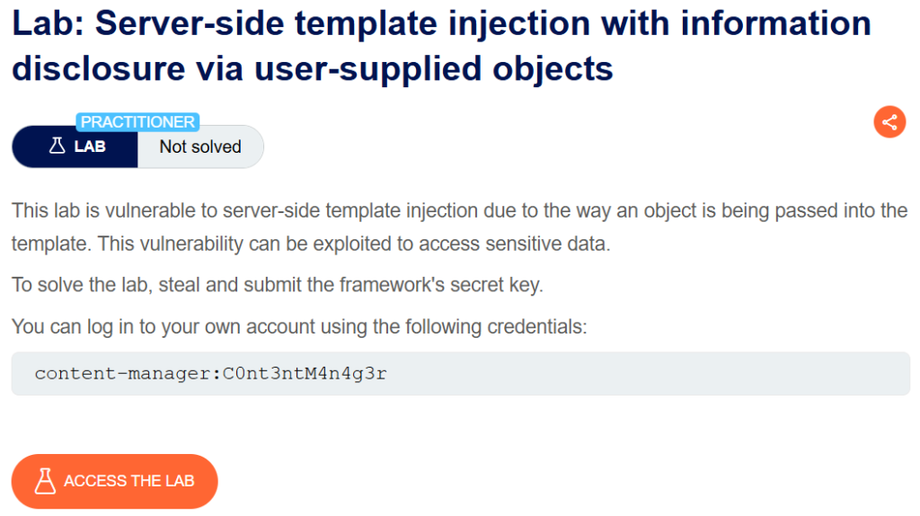 Server-side template injection with information disclosure via user-supplied objects writeup