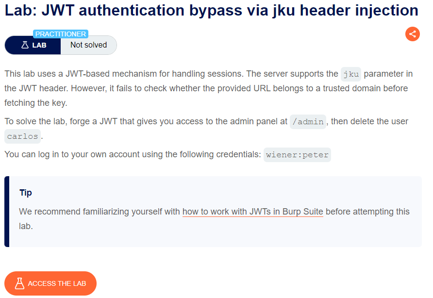 JWT authentication bypass via jku header injection writeup
