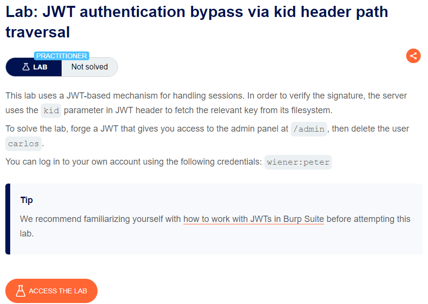JWT authentication bypass via kid header path traversal writeup
