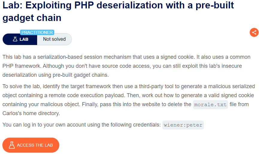 Exploiting PHP deserialization with a pre-built gadget chain writeup