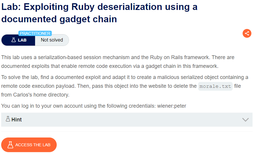 Exploiting Ruby deserialization using a documented gadget chain writeup
